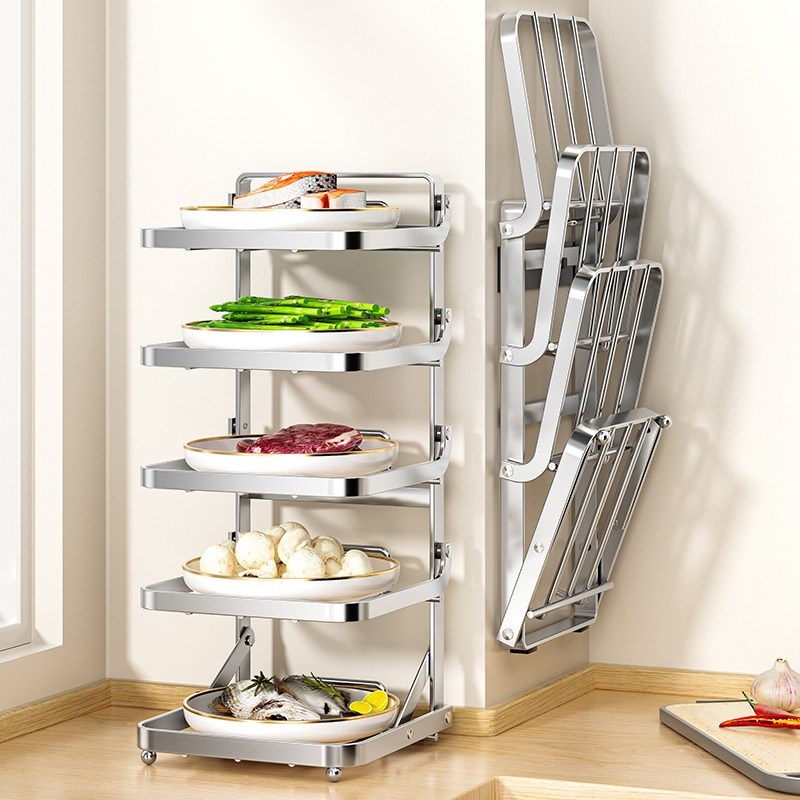 厨房不锈钢备菜架可折叠台面壁挂配菜篮火锅托盘家用多功能收纳架
