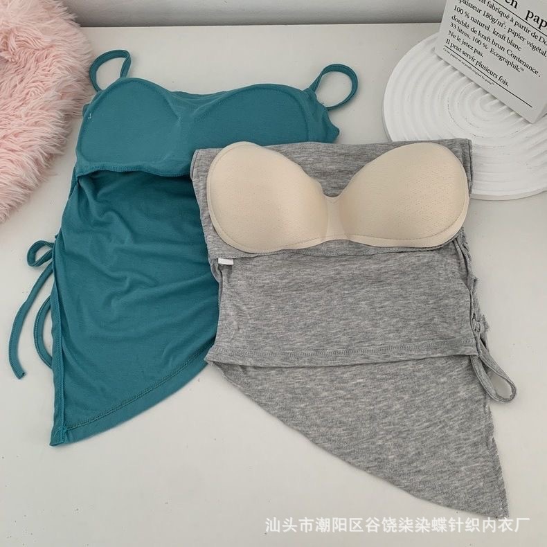 辣妹系带不规则开叉吊带背心女带胸垫外穿美背抹胸修身打底上衣潮