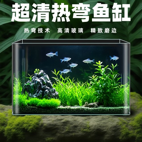 高清热弯玻璃鱼缸新款家用小生态缸斗鱼金鱼缸桌面客厅透明水族箱