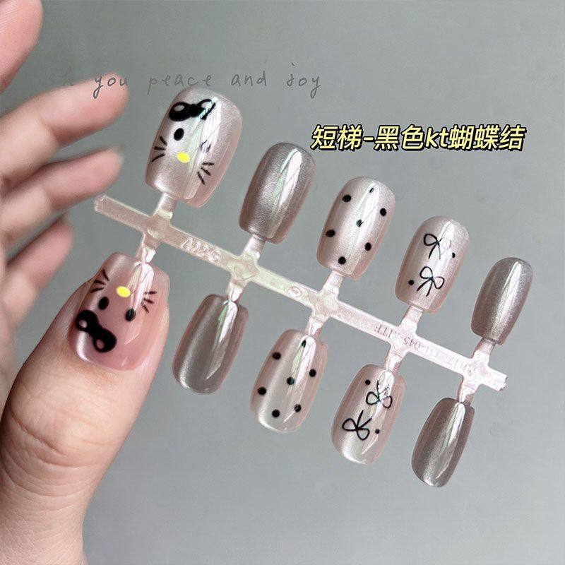 黑色KT蝴蝶结猫眼穿戴高级成品显白甲片新款美甲可拆卸指甲贴片,彩妆/香水/美妆工具,美甲工具,淘宝优惠券,粉丝福利购,淘宝优惠卷