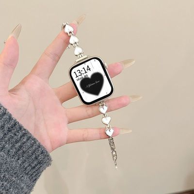 S10华强北S11表带苹果s9手表iwatch8765Ultra金属爱心链表带适配