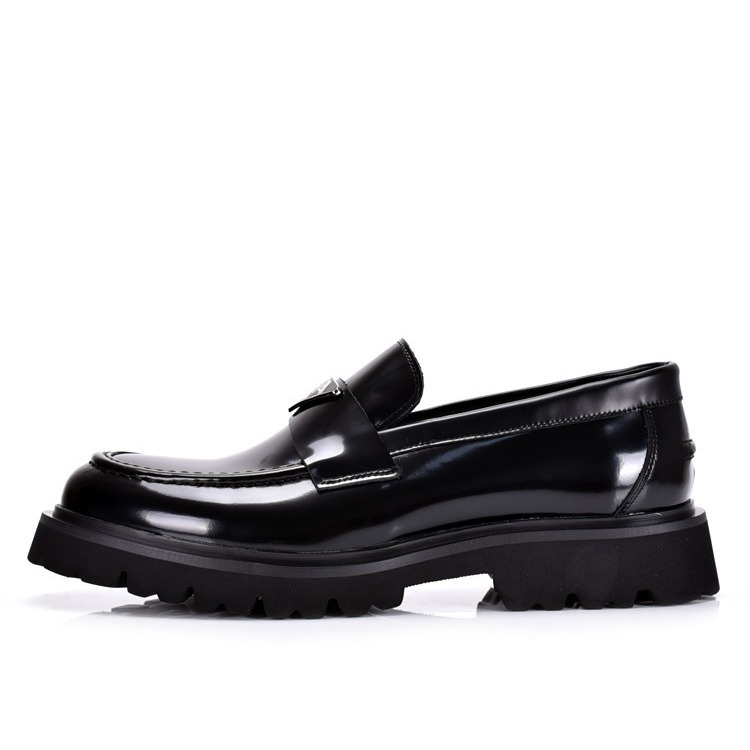 GUFHO古豹男鞋 厚底乐福鞋男士真皮漆皮透气亮面开边珠商务皮鞋