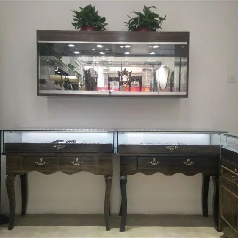 实木饰品展示柜仿古玉器展柜做旧饰品柜产品展柜复V古珠宝首饰柜