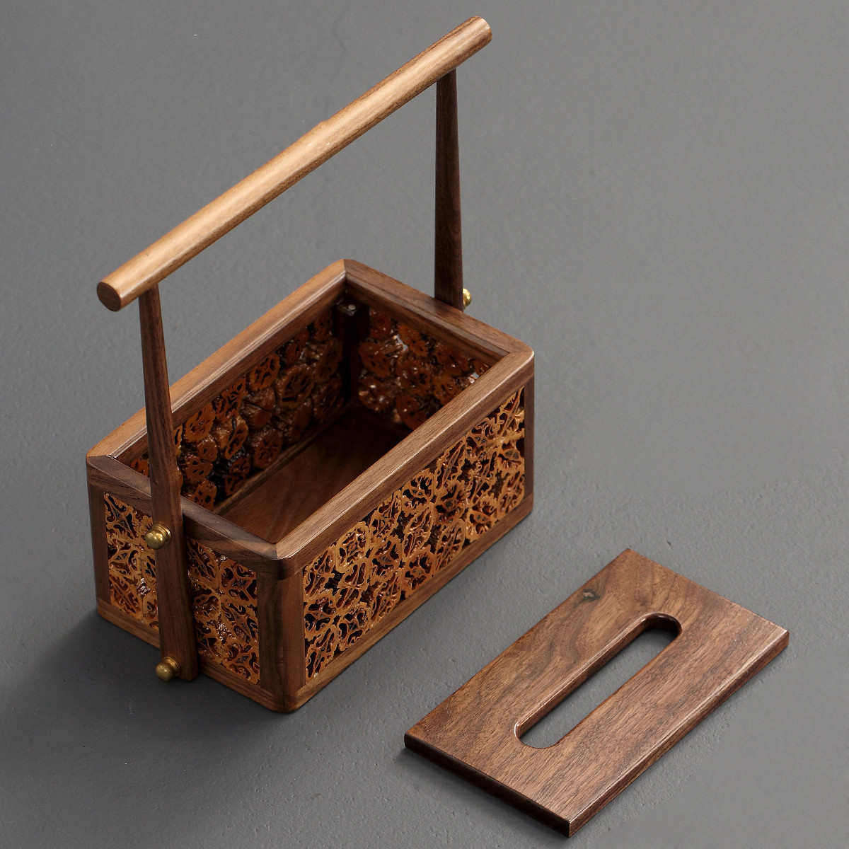 大岸堂 黑胡桃纸巾盒 山核桃盒身提拿纸巾盒实木纸抽盒榫卯纸巾盒