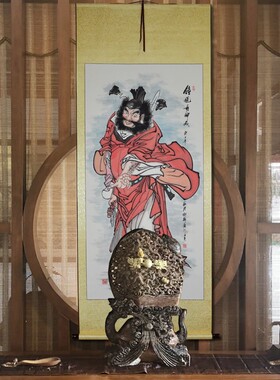 钟馗故里手绘朱砂钟馗画像已装裱卷轴客厅人物挂画V玄关装饰画中