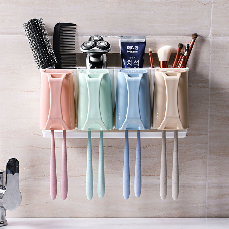 卫生间牙刷架壁挂式漱口杯吸壁式牙缸牙具M置物架套装免打孔刷牙