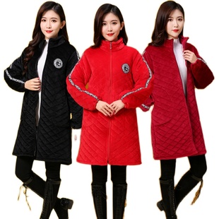 加厚女士罩衣羽绒l服护衣保暖加绒时尚中长纯棉款围裙拉链工作棉
