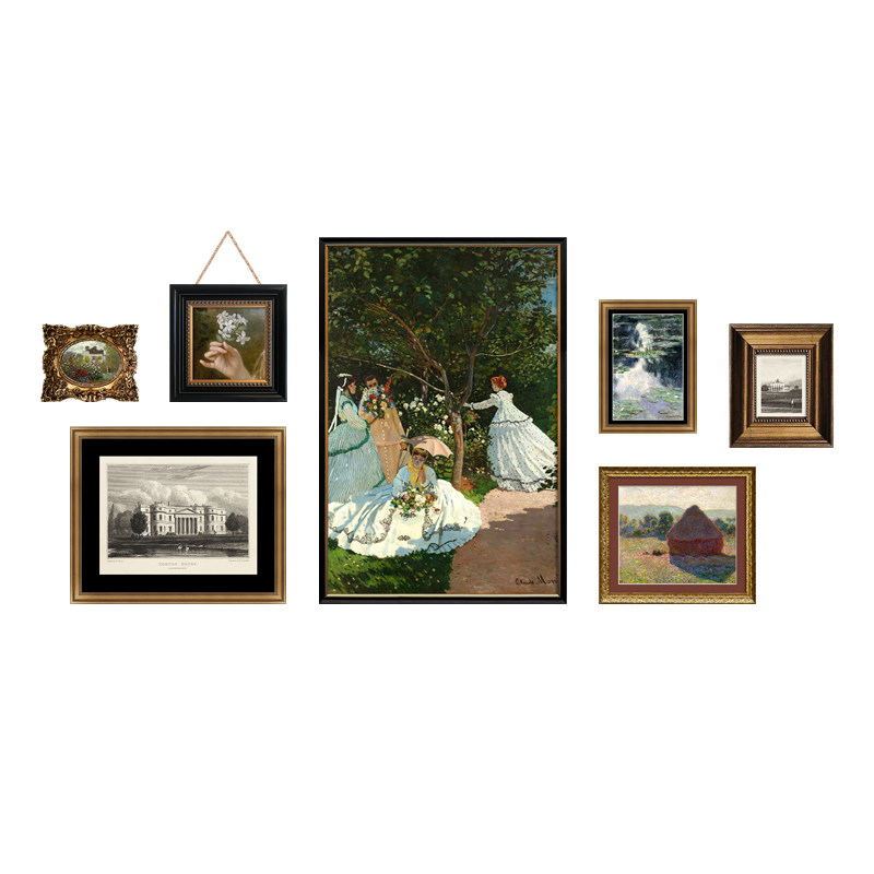 一缕阳光 e 莫奈欧式美式复古组合装饰画轻奢艺术卧室床头柜挂画