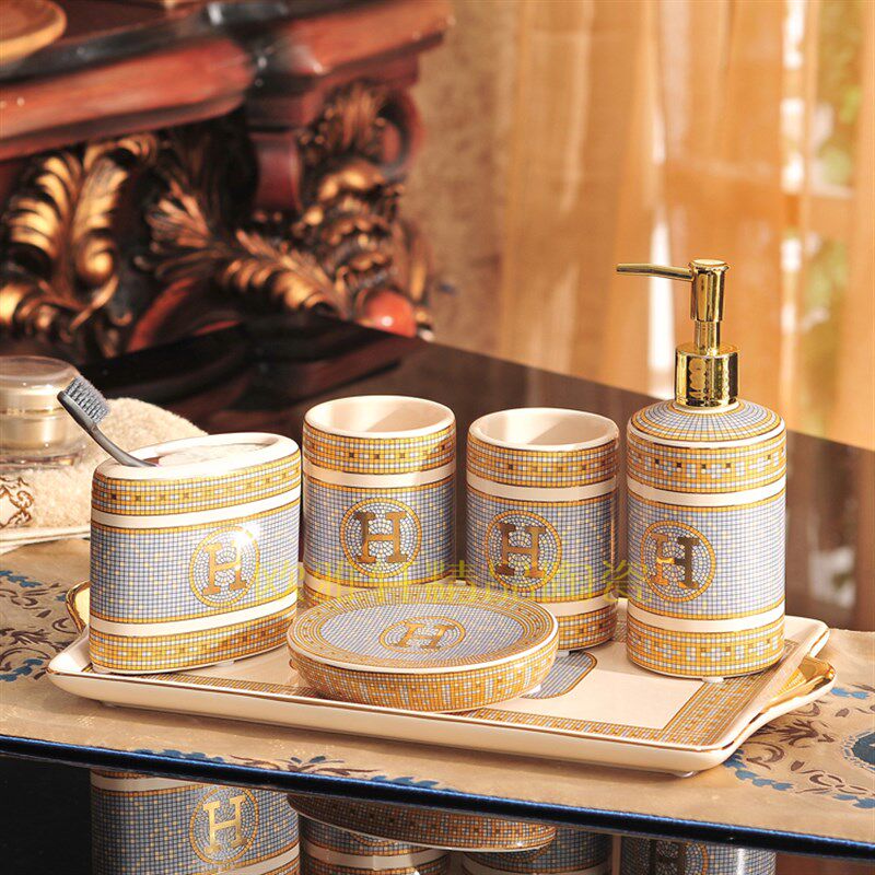 情侣洗漱套装浴室陶瓷牙架漱口y杯牙具刷牙杯欧式卫浴五件套六件