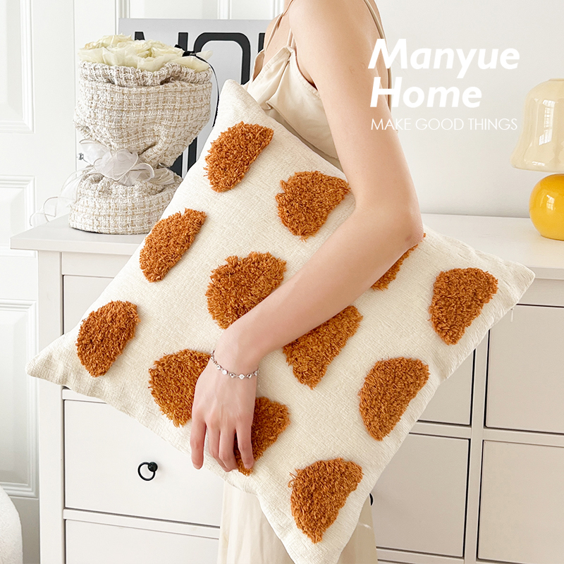 蔓越家 cins奶油色簇绒客厅靠枕沙发抱枕靠垫床头靠背抱枕套不含