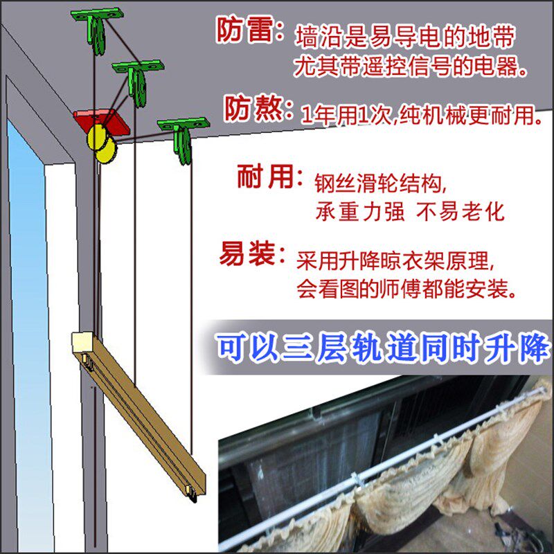 手动加电动升降机复式楼r高窗帘错层跃式中空洋房豪华别墅轨道上