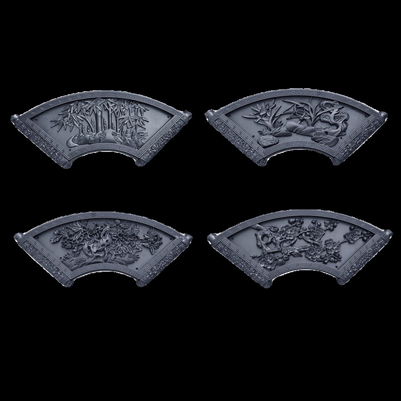 卷轴扇形梅兰竹菊树脂q砖雕院墙装饰美化浮雕墙面中式装饰挂件中