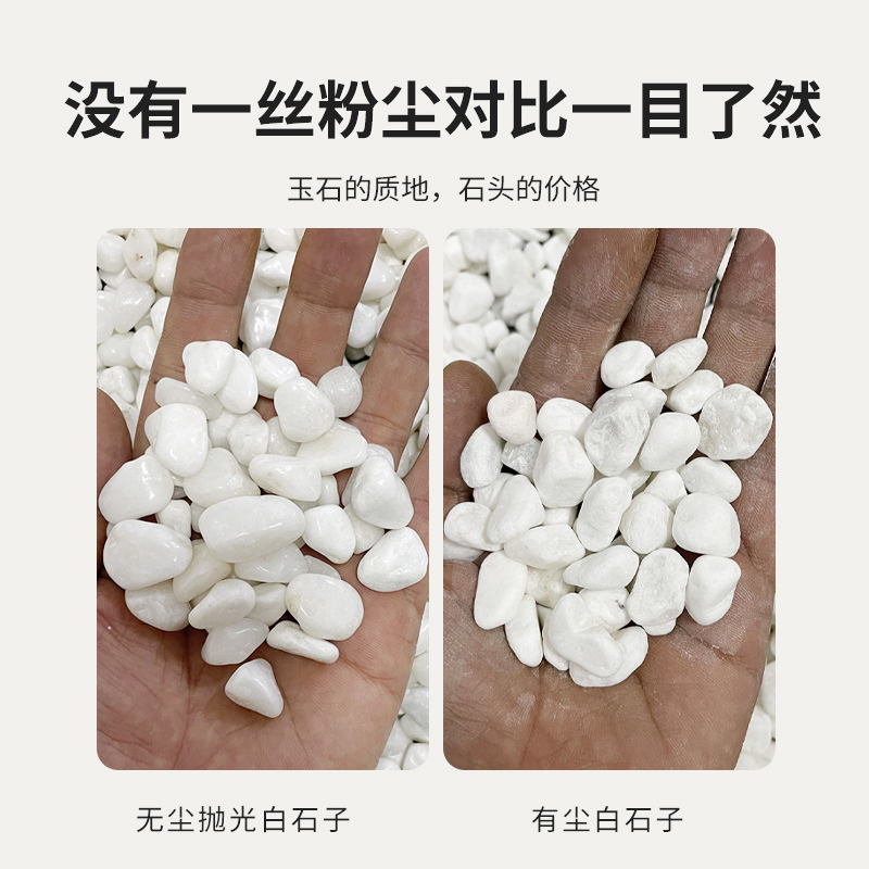 白色鹅卵石庭院铺地阳台造景白砾石花园免清O洗小白石抛光白石子