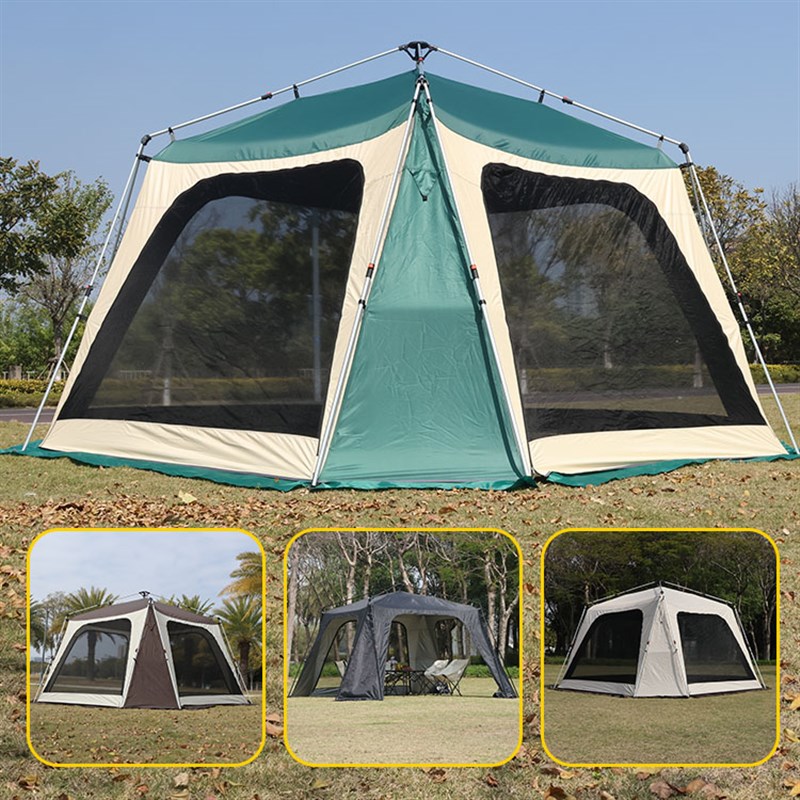 户外自动穹顶天幕铝杆速开野营凉棚E八角黑胶遮阳防蚊露营客厅帐