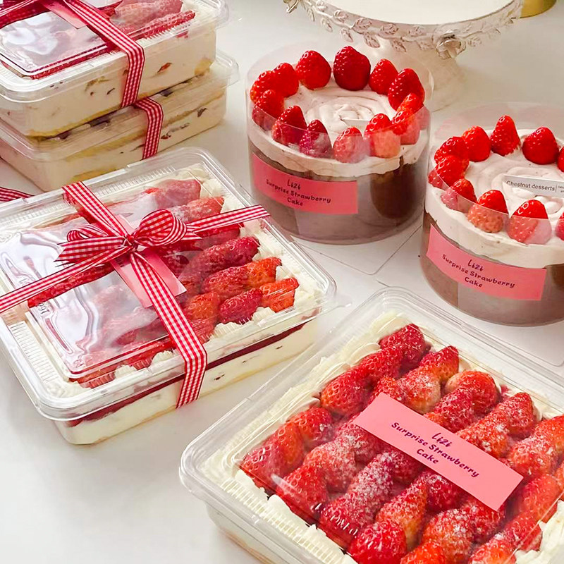 Ins草莓蛋糕盒正方形吸塑盒烘焙打E包盒麻薯盒小西点包装盒超市盒,厨房/烹饪用具,点心包装盒/包装袋,淘宝优惠券,粉丝福利购,淘宝优惠卷