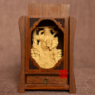 独家黄杨木雕赵公n明财神随身木质佛龛小佛盒迷你神堂佛堂供奉