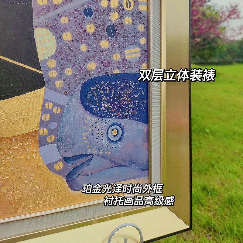 法式宫廷风别墅华丽重工镶嵌v手绘油画过道玄关竖式长挂画竖大尺