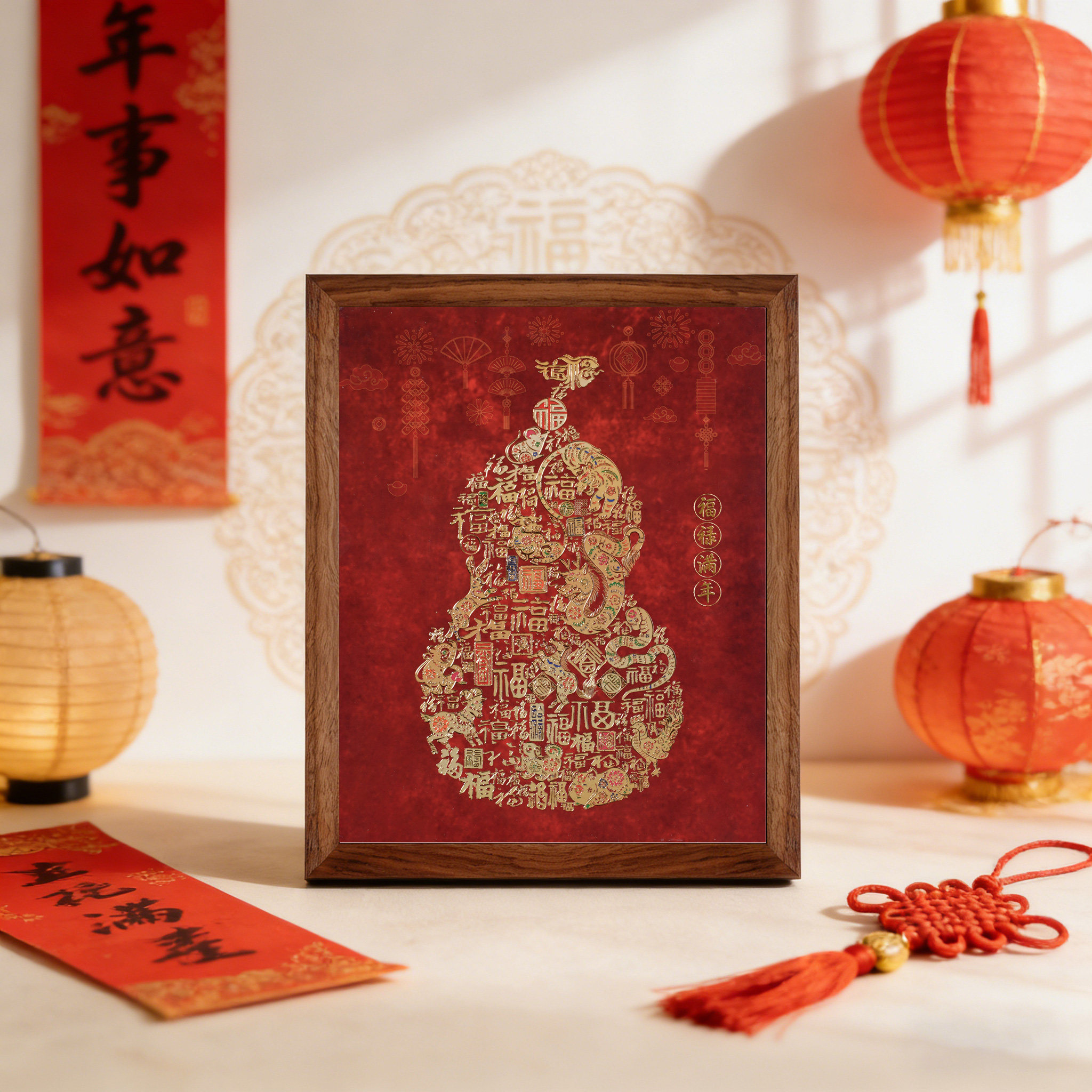 纯铜浮雕鎏金《十二生肖葫芦福》招财福禄桌面摆台相框装饰画摆件,家居饰品,桌面摆台画,淘宝优惠券,粉丝福利购,淘宝优惠卷