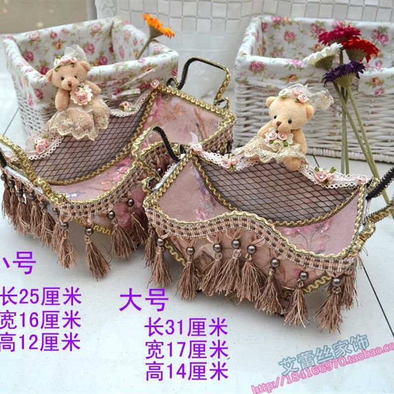 蕾丝布艺铁艺水果糖果篮竹编花蓝收纳筐化妆品P收纳篮钥匙篮杂物