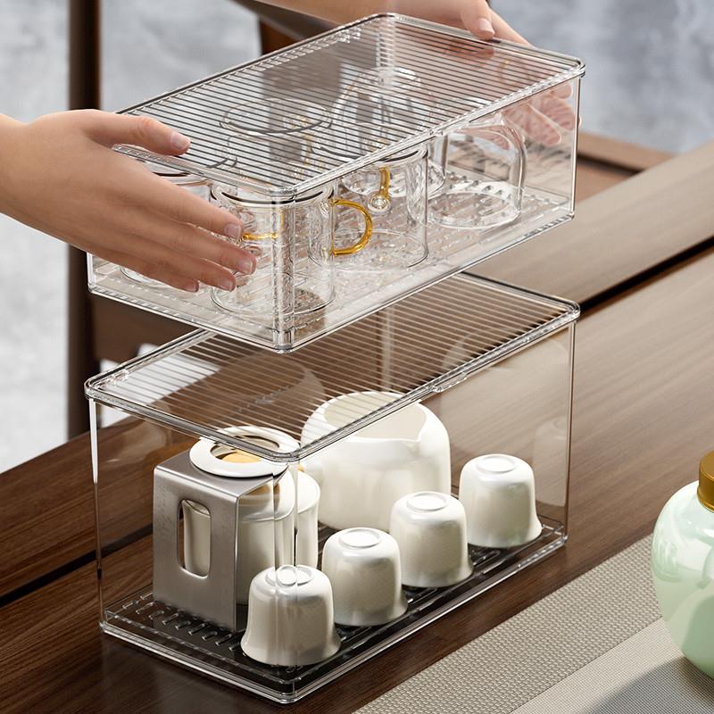 家用茶具收纳盒防尘沥水放功夫茶杯F茶包杯子置物架带盖子存放盒