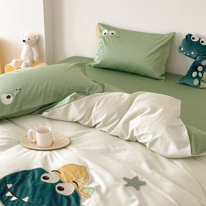 100支长绒棉四件套纯棉卡通恐龙贴布绣全棉被N套儿童男孩床品1.5,床上用品,床品套件/四件套/多件套,淘宝优惠券,粉丝福利购,淘宝优惠卷