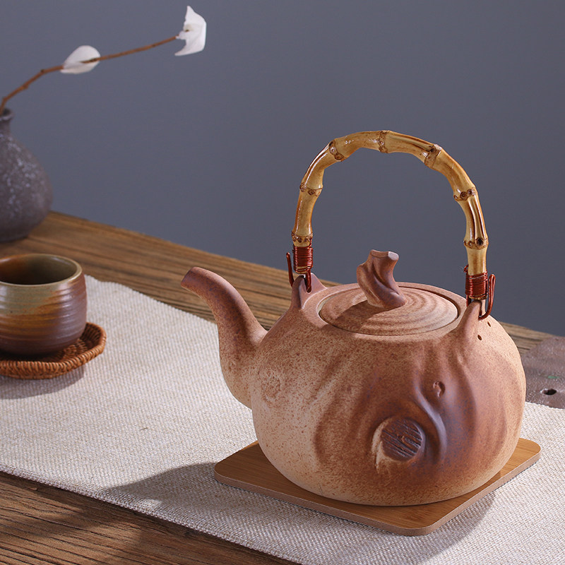 矿土陶壶手工陶i土竹提梁壶茶壶茶具电陶炉家用陶瓷煮茶功夫烧水