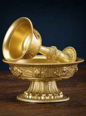 护法杯铜制八f吉祥雕刻雕花鎏金供水杯家用居家用品佛前供水碗摆