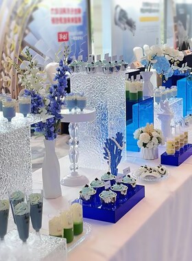 亚克力浅a蓝色甜品台森系橙色商业茶歇克莱因蓝婚礼活动摆台点心