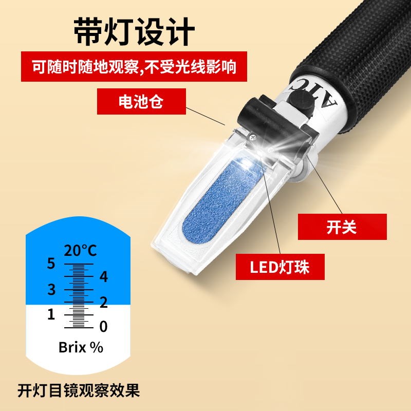 切削液浓度测量仪糖度计水果甜度测量高I精度手持式折光仪新带灯