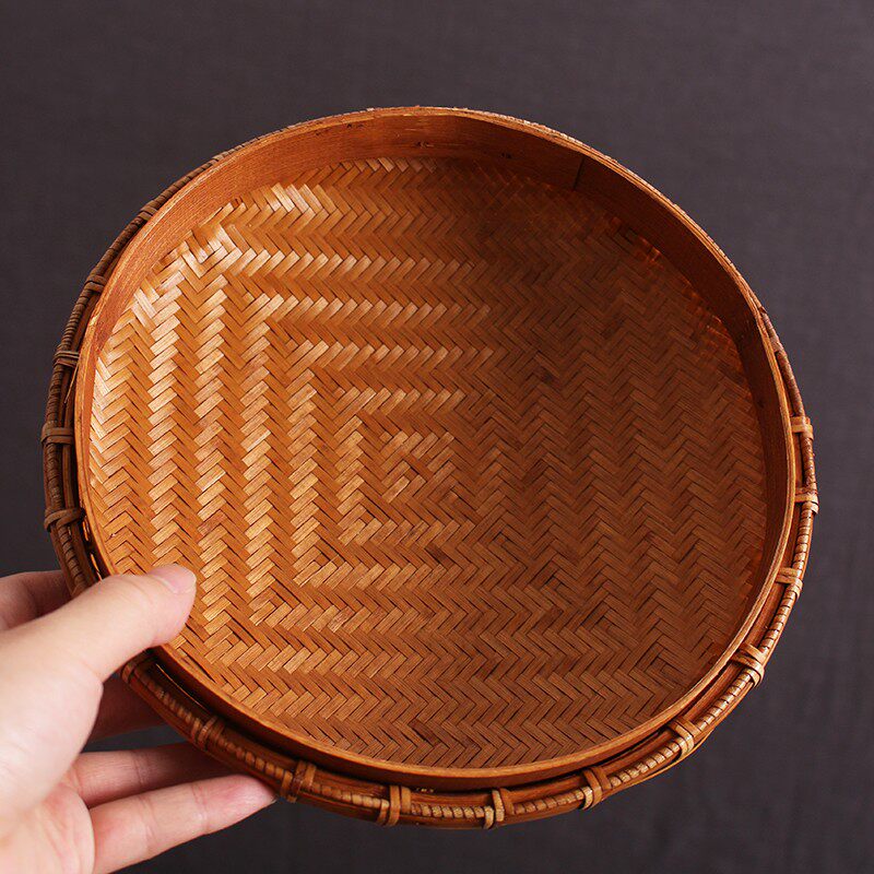 精品竹编a 竹篮 竹筐 箩筐 提篮 提柄 茶道 收纳 篮 子 带盖 都篮