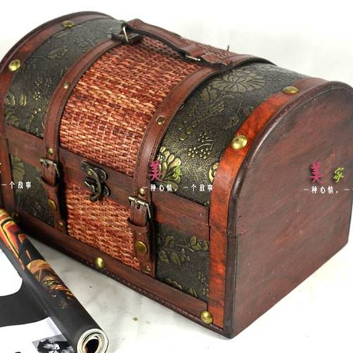 中式仿古带锁木箱老o式做旧航海图复古箱子杂物收纳百宝箱拍摄道