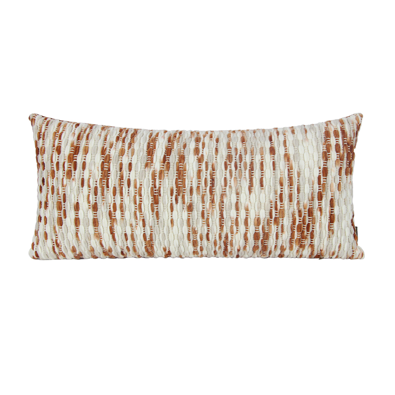 橘+白色渐变编织腰枕客厅沙发长条枕床头靠枕P装饰靠包奶油风法式