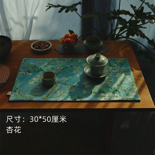引之棉麻加厚复古印花小茶席布艺桌E旗花卉茶垫油画民族风吸水茶