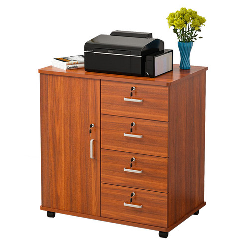 木质办公文件柜子带锁抽屉资料A柜移动落地矮柜活动柜储物柜桌边
