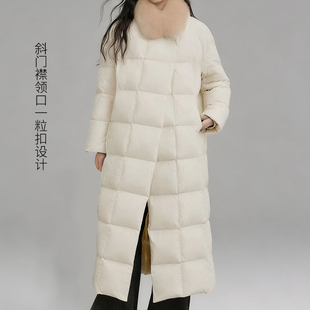 时痕一件过冬90鹅绒羽绒服方格绗缝慵懒风超长款保暖被子羽绒服