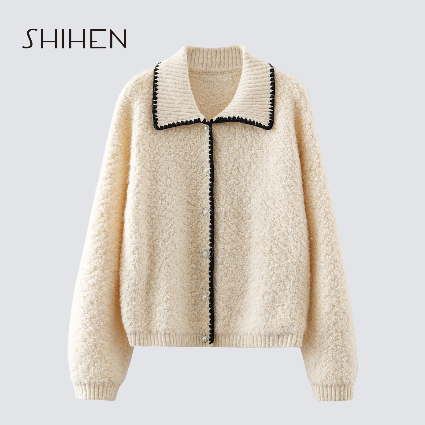 时痕奶白色温柔小香风针织开衫复古圈圈纱翻领毛衣秋冬季气质外套,女装/女士精品,毛衣,淘宝优惠券,粉丝福利购,淘宝优惠卷