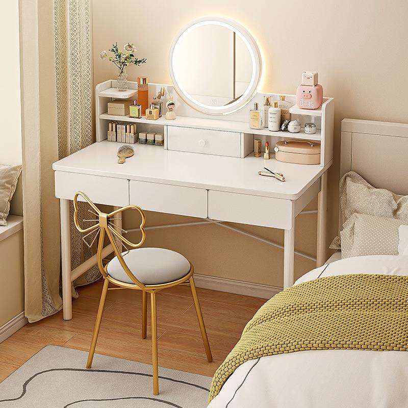 化妆桌现代简易家用带化妆镜小型卧室书桌化妆台一体奶油风梳妆台