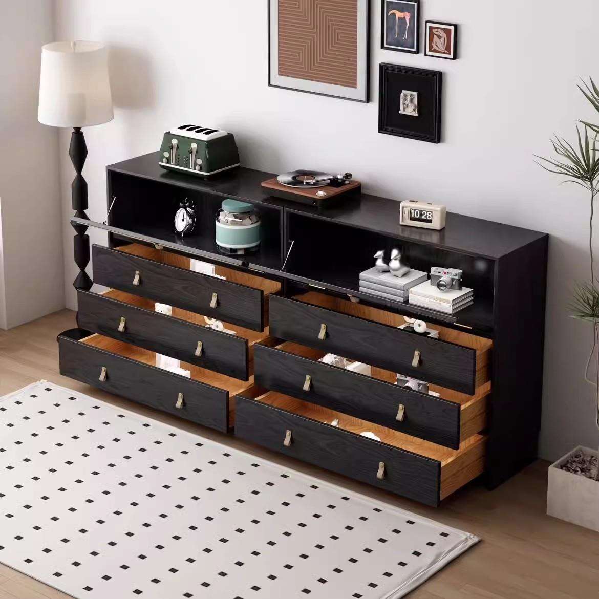 中古风全实木四斗柜储物柜卧室家用白蜡木法式复古客厅靠墙收纳柜