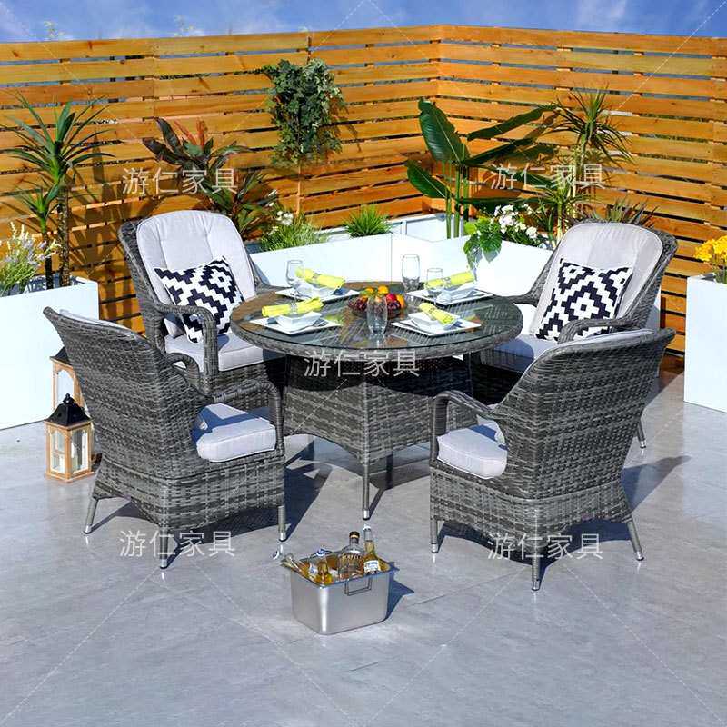 户外休闲藤编桌椅凳子套装阳台休闲庭院室外烧烤桌商用休息区家具