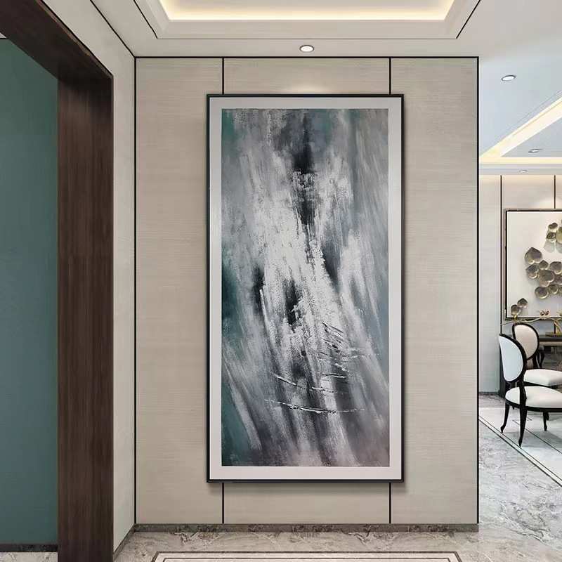 纯手绘抽象黑白肌理油画现代极简工业风客厅玄关入户挂画大装饰画