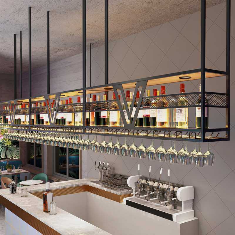 工业风酒吧吧台吊架置物架吊挂酒柜高脚杯倒挂式铁艺红酒杯架悬挂