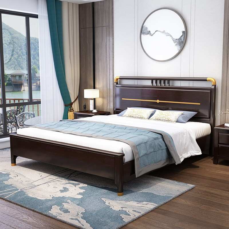 新中式实木床1.8米主卧室双人床1.5米婚床1.35米现代简约储物家具