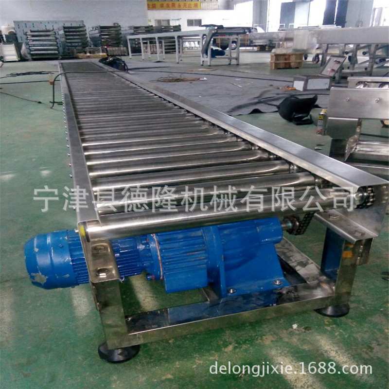 不锈钢动力滚筒输送机传送带自动托辊流水线无动力滚筒线卸货滑梯