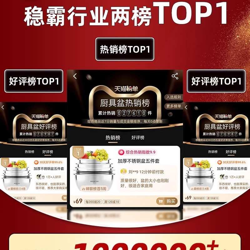 食品级304不锈钢盆子套装加厚家用 厨房打蛋和面洗菜沥水篮漏汤盆