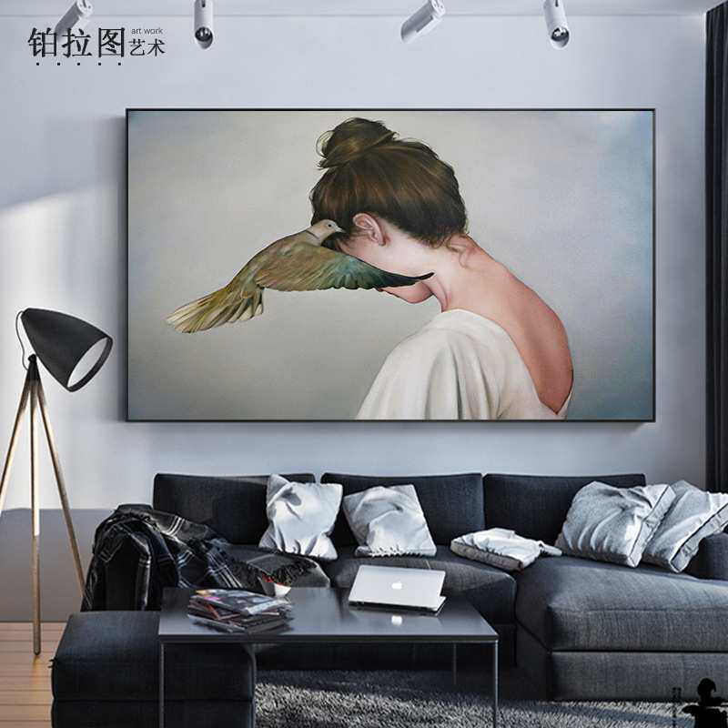 卧室床头装饰画超现实主义美女人物背影艺术油画黑白个性酒店挂画