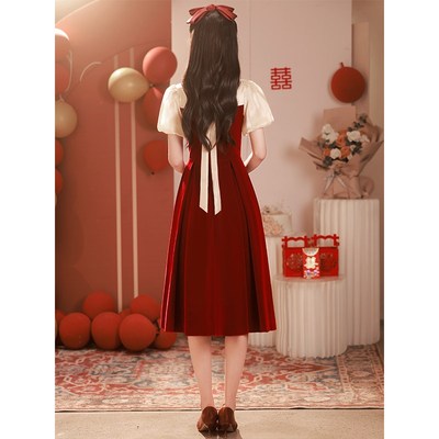 现货大码胖mm敬酒服新娘孕妇订婚礼服小个子回门连衣裙平时可穿遮
