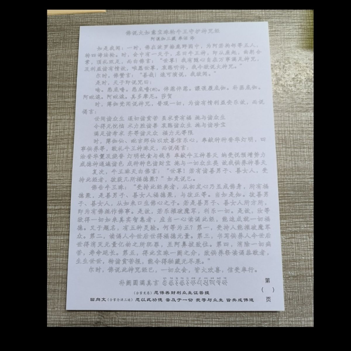 佛说大如意宝珠轮牛王守护神咒经写字帖练字帖尺寸A4单面散装30遍