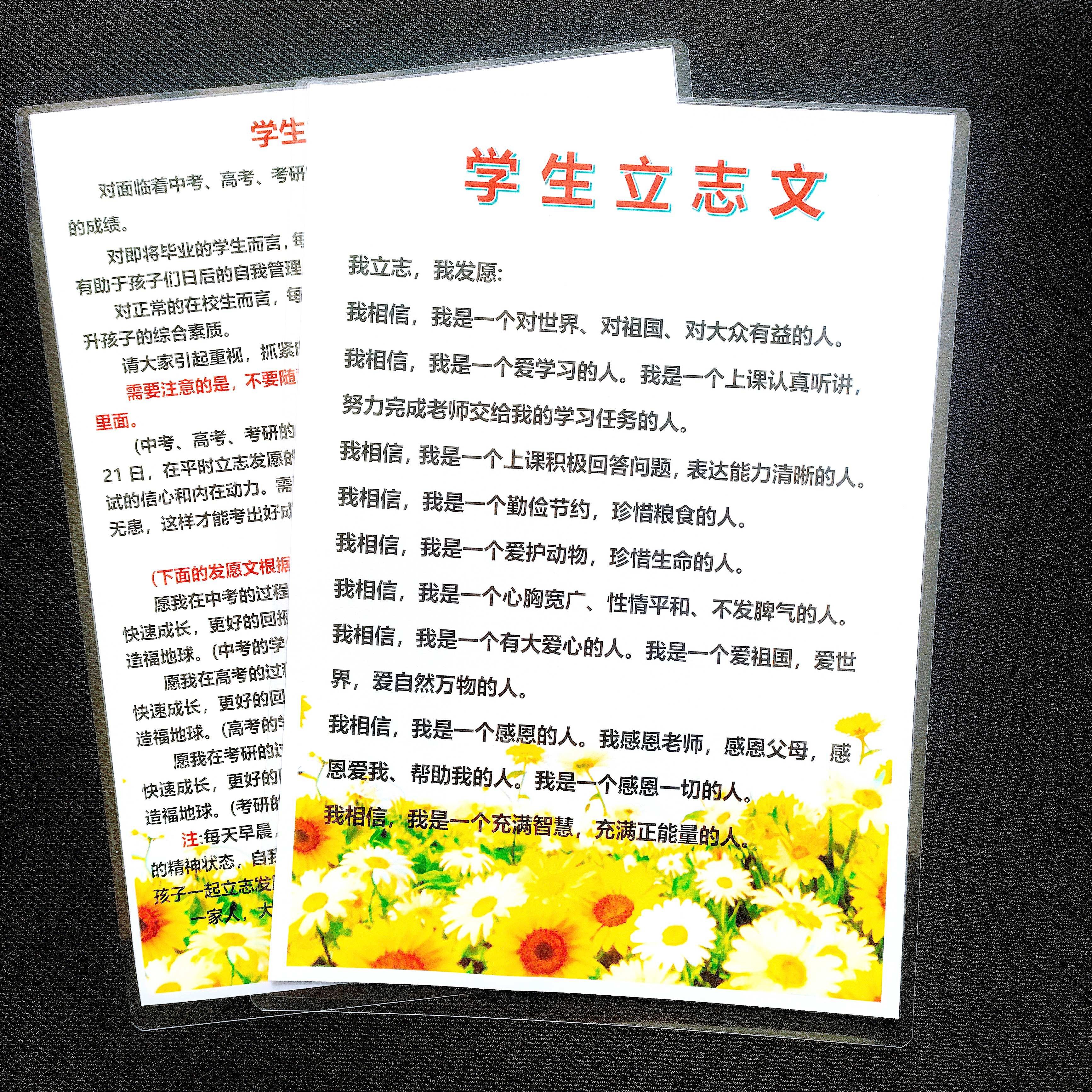 学生立志文卡片打印A4塑