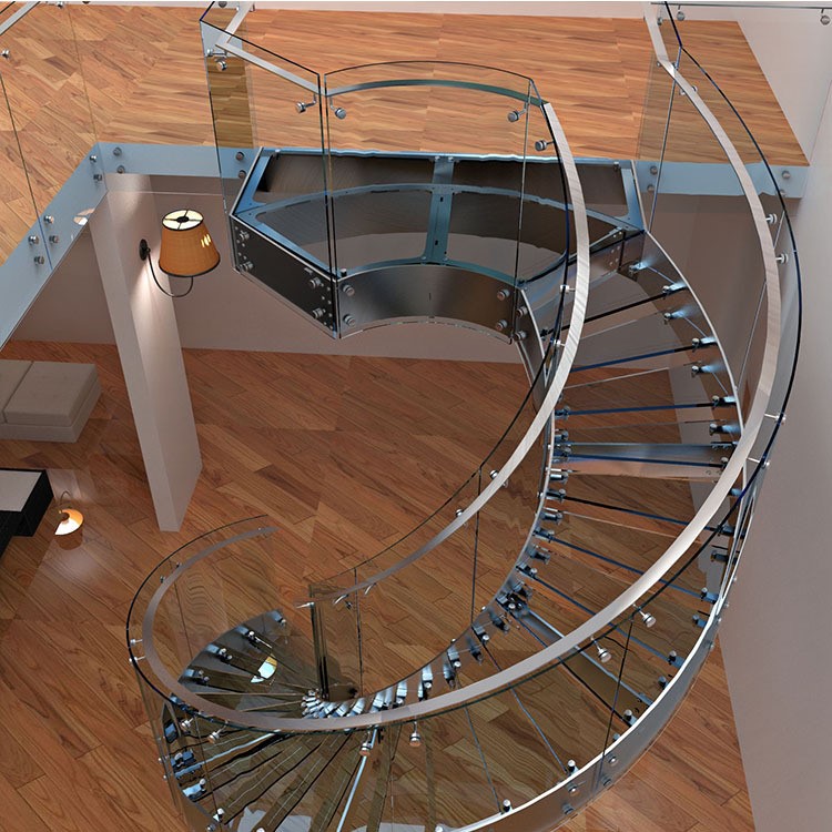 双钢板旋转弧形楼梯 别墅家装钢玻璃弧形楼梯 不锈钢扶手玻璃栏杆