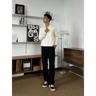 叁超 直筒极简风 轻奢老钱风千鸟格休闲风定制打褶西裤